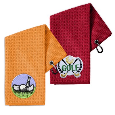Waffle Texture Golf Towel with 3 Hole Hook