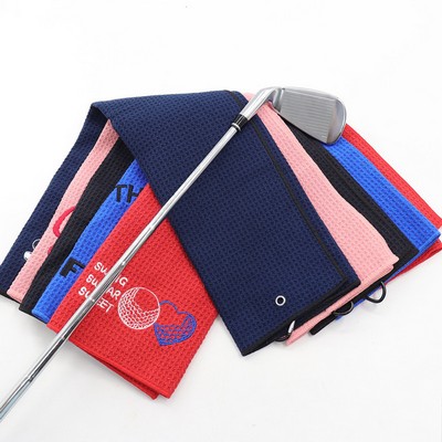 16" x 24" Embroidered Microfiber Waffle Pattern Tri-fold Golf Towel
