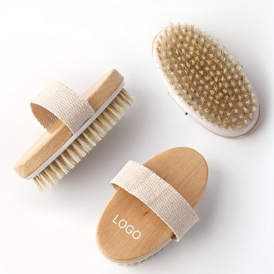 Wood Boar Bristle Bath Brush Gentle Skin Cleansing Body Scrubber Massage Shower Tool