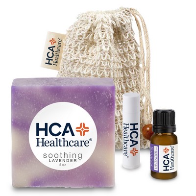 Loofah Bag with Soap, Essential Oil, and Lip Balm