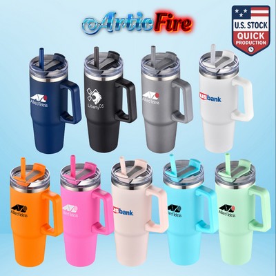 ArticFire 30oz Double-Wall Stainless Steel Tumbler with Handle and Straw