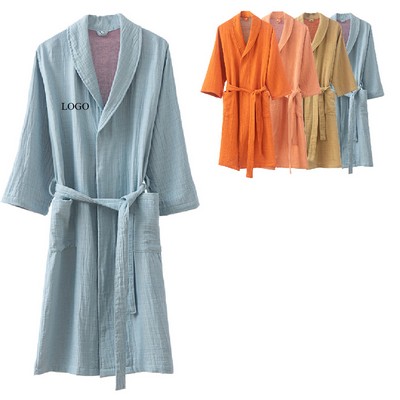 Cotton Yarn-dyed Double Gauze Bathrobe